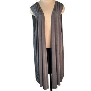 Slinky Brand Womens 3X Gray Stretch Sleeveless Cardigan Open‎ Front Casual